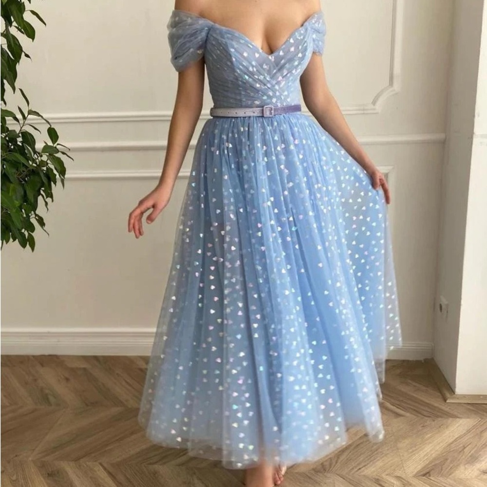 Teuta Matoshi Blue Hearty dress, Size 18.